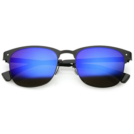 sunglassLA - Sleek Metal Horn Rimmed Sunglasses Semi Rimless Color Mirror Square Lens 48mm - 48mm