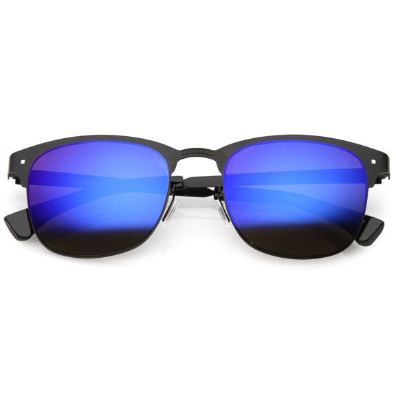 sunglassLA - Sleek Metal Horn Rimmed Sunglasses Semi Rimless Color Mirror Square Lens 48mm - 48mm