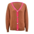 thumbnail image 4 of Aoochasliy Womens Sweaters Clearance Pullover Long Sleeved V-neck Patchwork Color Cardigan Button Top, 4 of 5