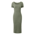 thumbnail image 4 of Wdgfv Robes Décontractées pour Femmes 2025 Été Côtelé à Manches Courtes Moulant Robe Maxi Fente Latérale Tricot Col Carré Longue Robe d'Été, 4 of 6
