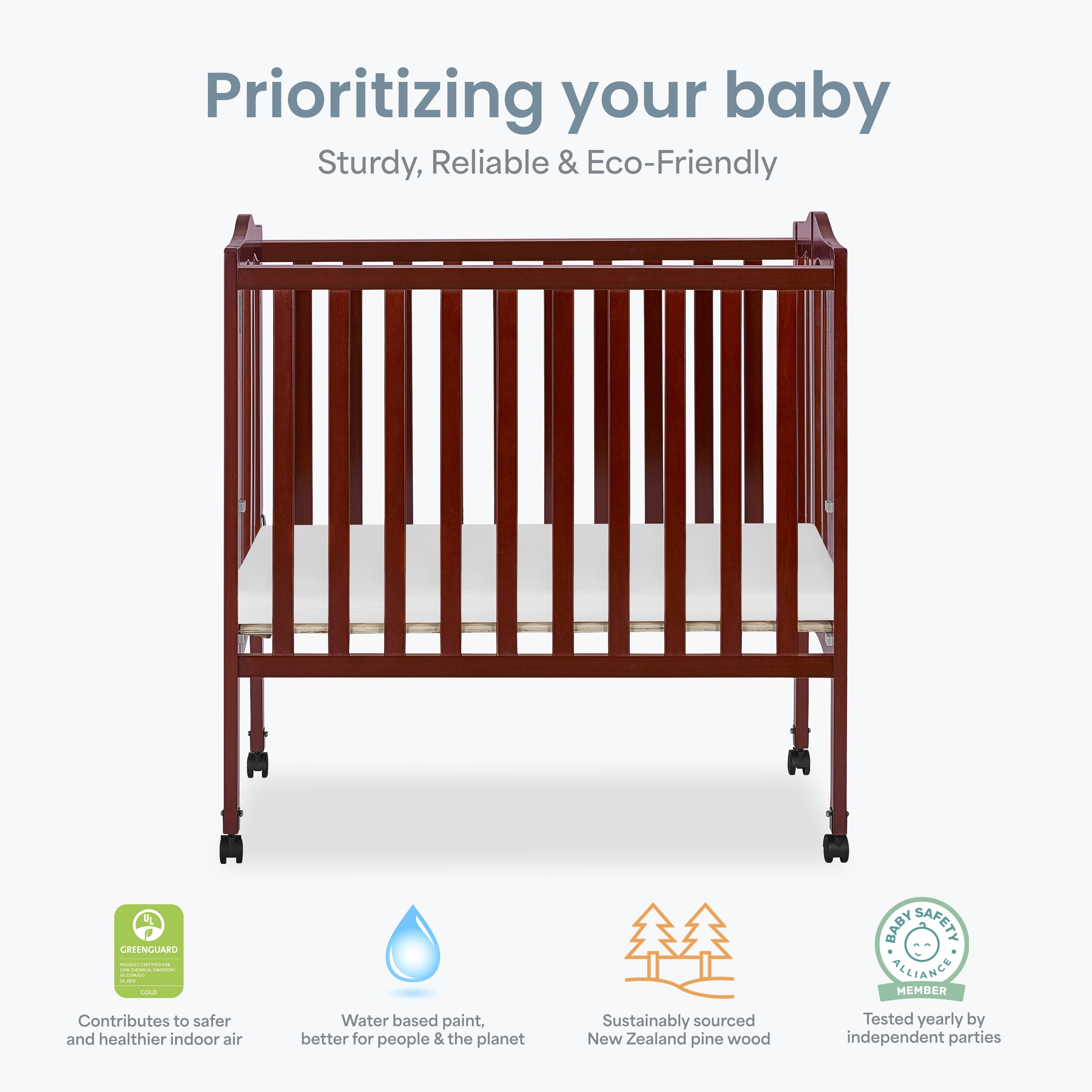 Dream On Me 2-in-1 Lightweight Folding Portable Crib, Cherry
