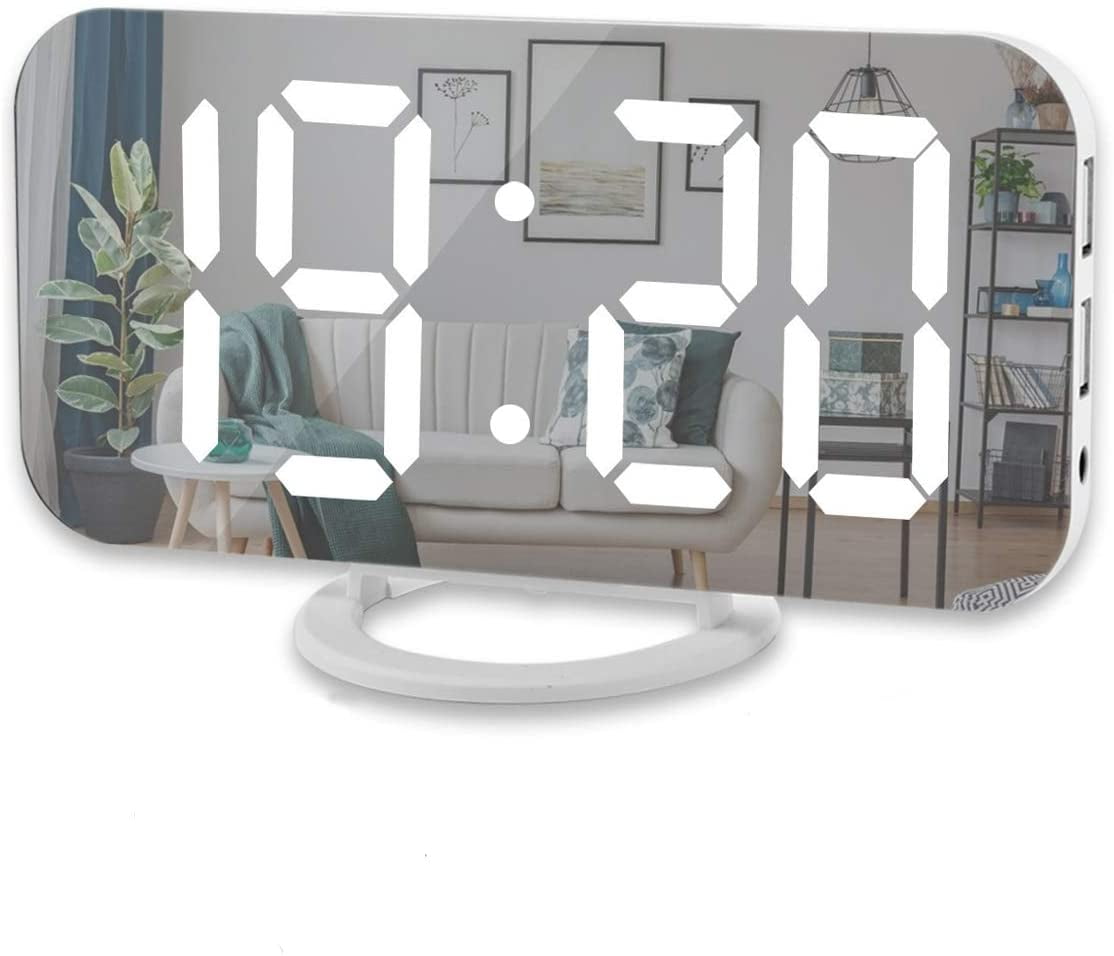 Digital Alarm Clock, 6" Large Mirror Surface LED Clocks with Dual USB