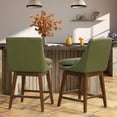 thumbnail image 2 of Soges Swivel Bar Stool with Cushion Set of 2, PU Leather Counter Height Bar Chair with Rubber Wood Legs, Green, 2 of 10