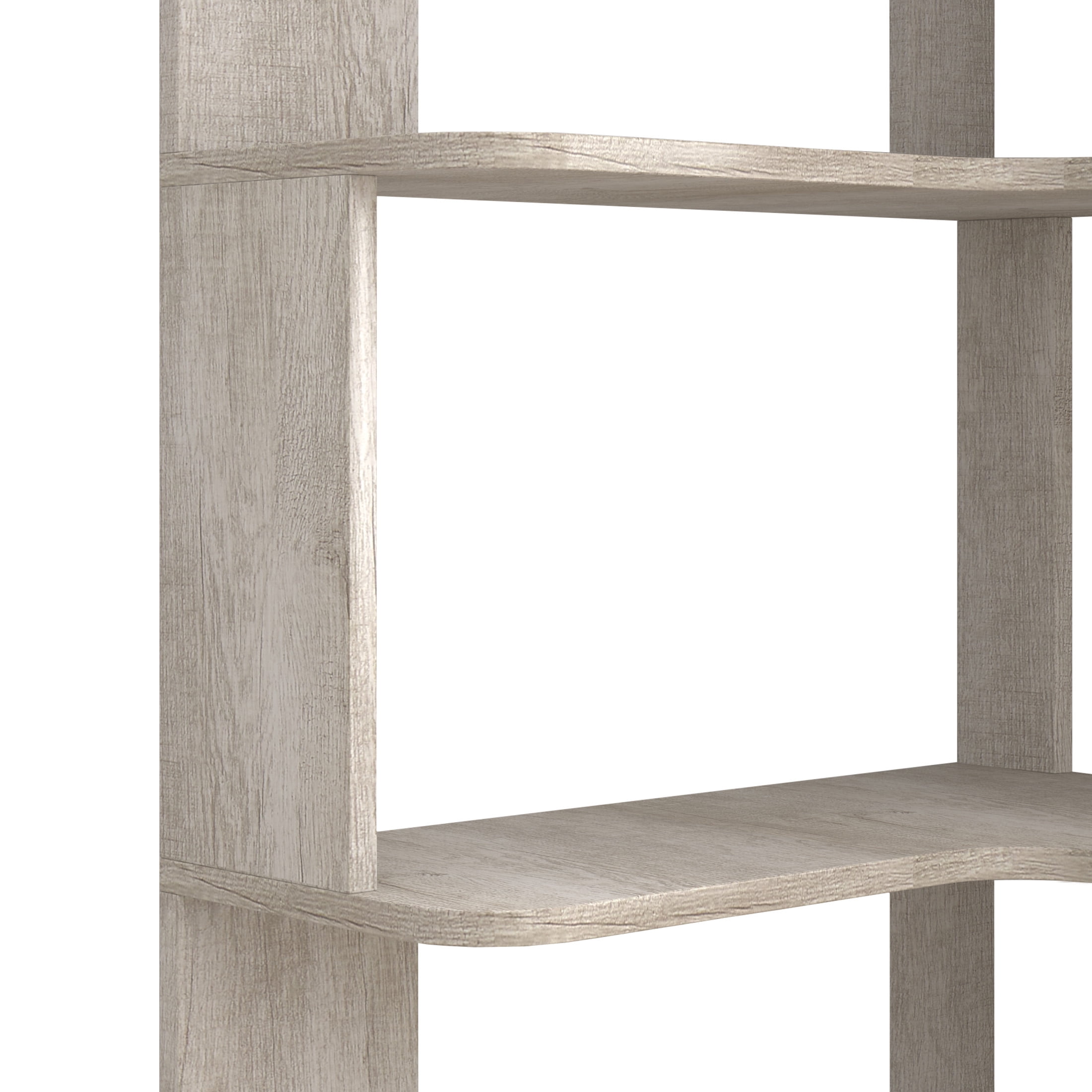 Noble House Vayen 65" L-Shaped Corner Bookshelf, 6-Tier Anti-Drop Wooden Bookcase, Open Storage Rack, Light Gray