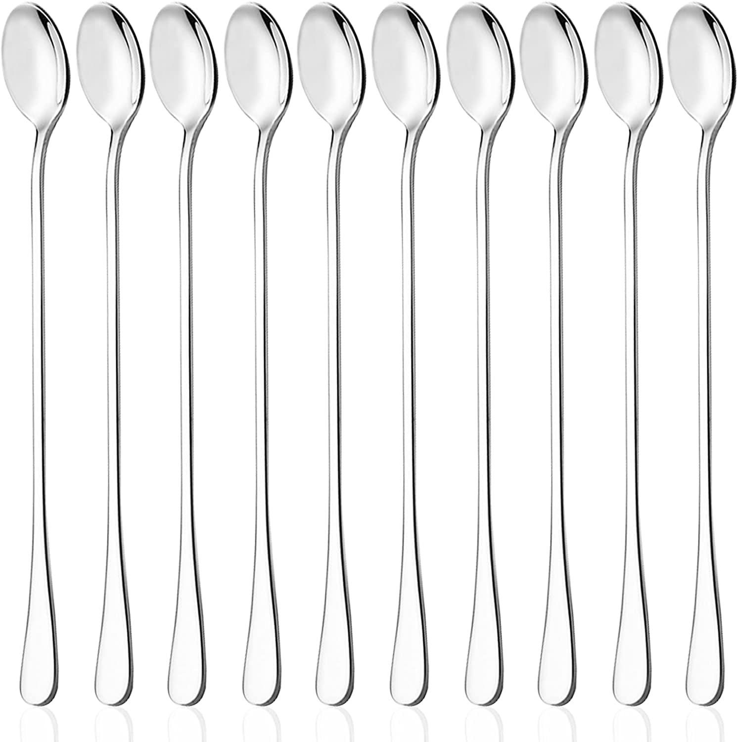 9 Inch Long Handle Iced Teaspoon, DaKuan Set of 10 Stainless Steel Iced
