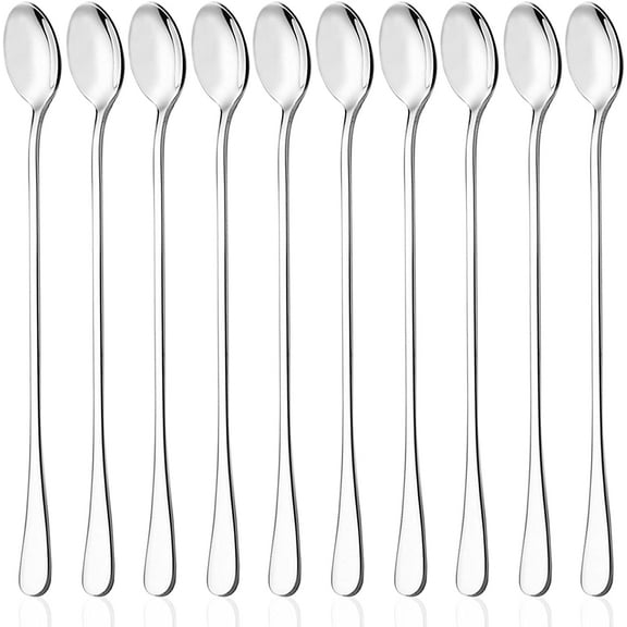 9 Inch Long Handle Iced Teaspoon, DaKuan Set of 10 Stainless Steel Iced Teaspoon for Iced Tea, Coffee, Cocktail, Milkshake, Cold Drink