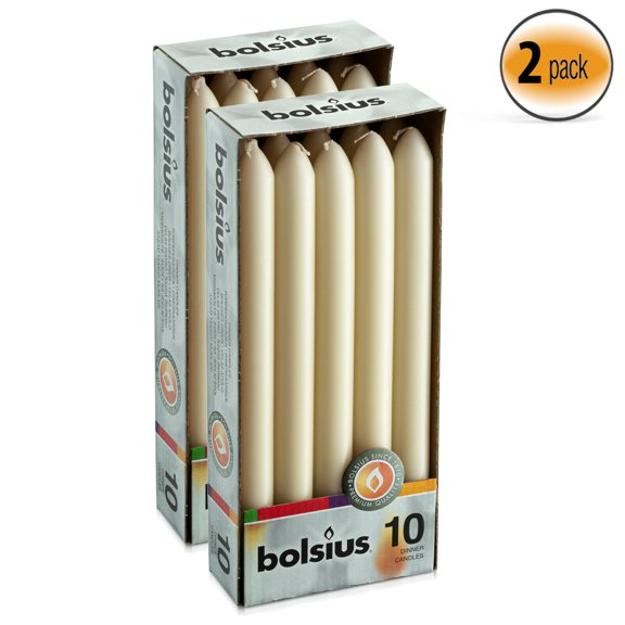 Bolsius 10 Inch Unscented Ivory Dinner 7.5 Hour Burning Table Candles -Premium Wax Dripless Smokeless Candle - Pack of 20