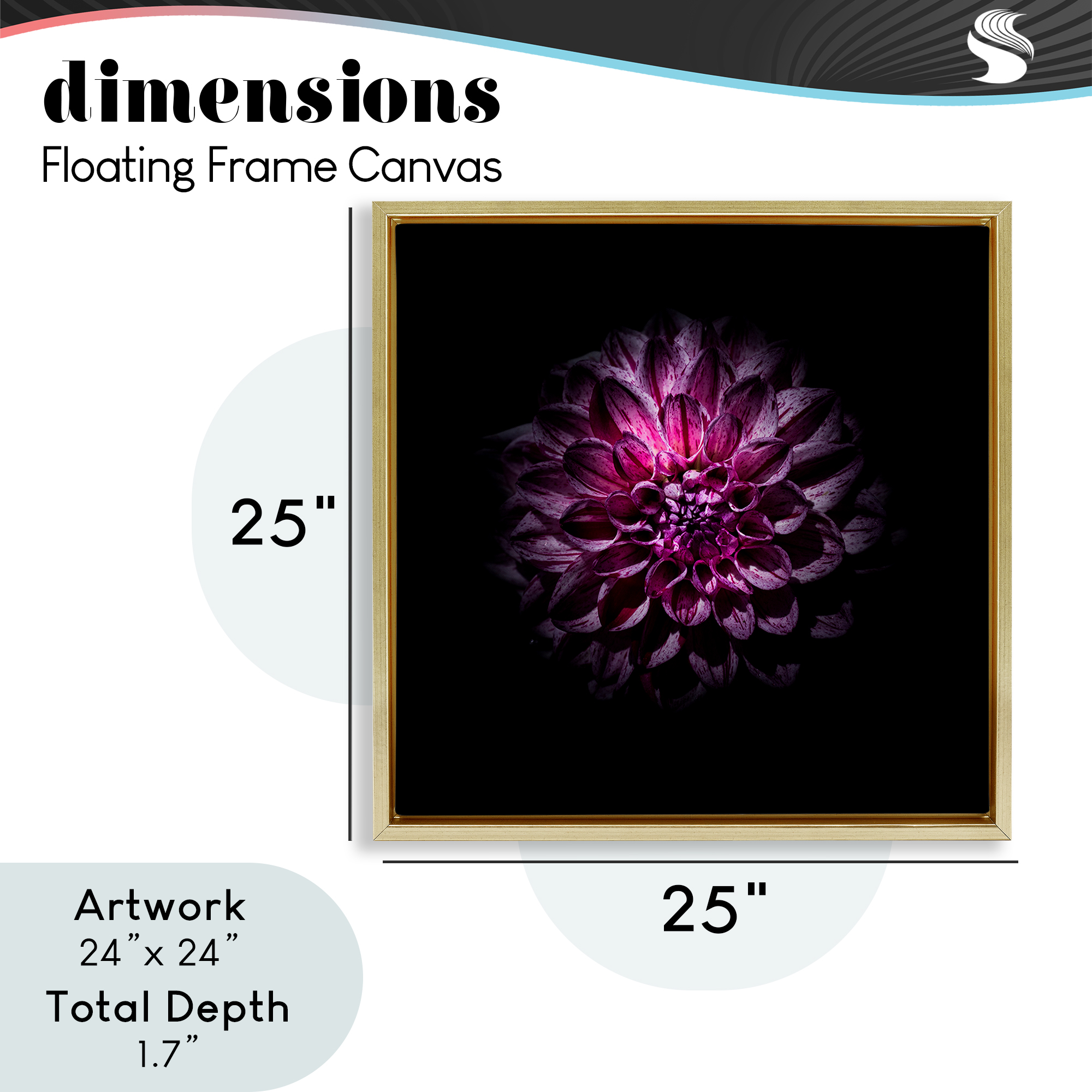 Purple Dahlia Dark Contemporary Gold Framed Floater Canvas Wall Art, design by Brian Carson Photography