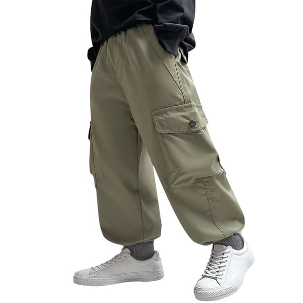 Odeerbi 2-17 Años Niños Cargo Pantalones Athletic Sports Jogger Pantalones Primavera Casual Color Sólido Ropa de Trabajo Pantalones Con Bolsillo