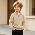 thumbnail image 3 of Qiyinn Boys' Fashion Solid Color Knitted Half Zipper Shoulder Insert Long Sleeve Sweater Half High Collar Top | Kids Boys Girls Casual Top Daily Wear School Comfortable Outfit, 3 of 8