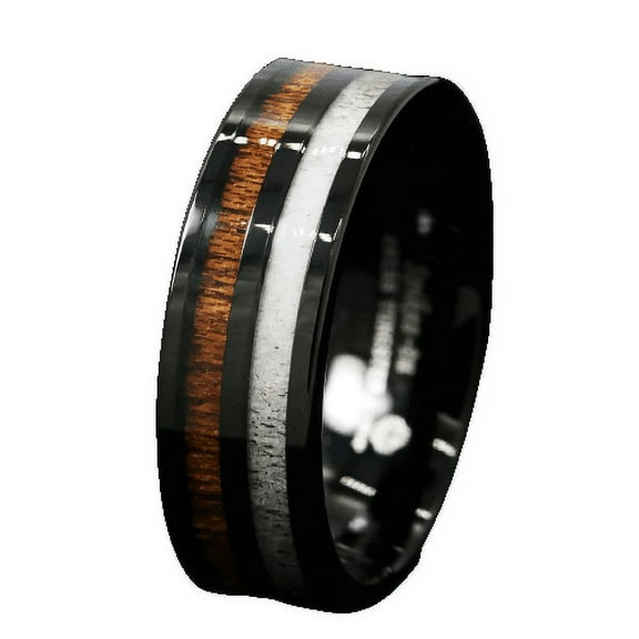 Tungsten Rings for Men Wedding Bands for Him Womens Wedding Bands for Her 8mm Black Antler and Koa Wood Inlay