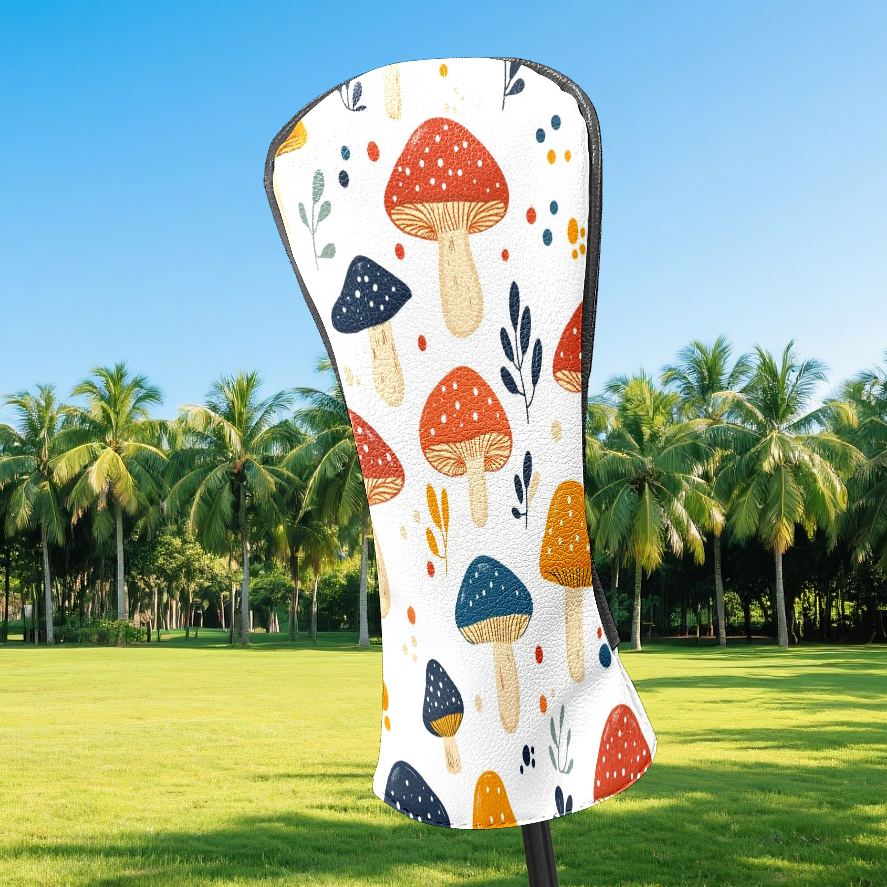 Golf Club Covers PU Leather Waterproof Head Covers for Fairway Woods Hybrids Colorful Mushrooms Unisex Fits Most Brands