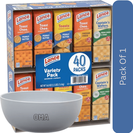 Lance Variety Pack Sandwich Crackers, Assorted Flavors Snack Packs, 40 pk. With White Bowl By OMA