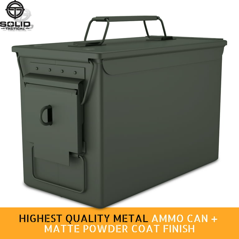 Solid Tactical 50 Cal Metal Ammo Can with Welded Locking Kit and Foam  Insert - Military and Army M2A1 Metal Ammo Cans for Long Term Storage Case, Waterproof  Metal Storage Box in