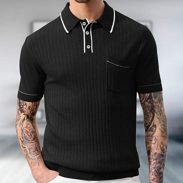pstuiky Camisa de manga corta para hombre, Blusa informal de punto con cuello vuelto, manga corta y color liso para hombre camisas casuales para hombre xxxl