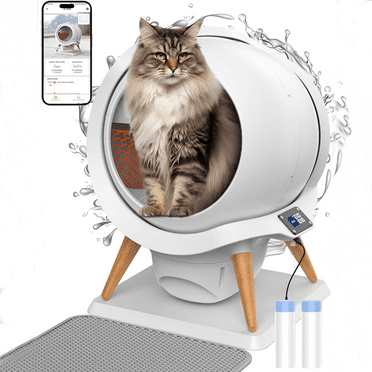 HoneyGuaridan Self Cleaning Cat Litter Box,IPX5 Waterproof Automatic Cat Litter Box,App Control, Odourless, Integrated Safety Protection, Water Rinsable and Easy to Clean, for Multiple Cats (3-33lb)