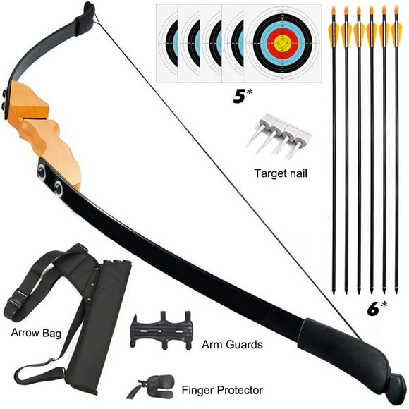 Piaoyu 40LB Right Handed Bow, Outdoor Adult Beginner Shooting Training Practice Traditional Wooden Recurve Bow and Arrow Set