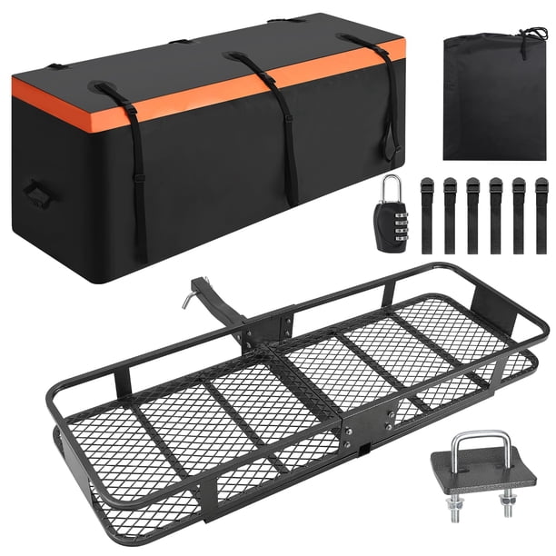 QinaQin Canastilla de carga para enganche de acero con bolsa impermeable de 15 pies cúbicos, medida 60 x 20 x 5.9 pulgadas y capacidad de 200 lb