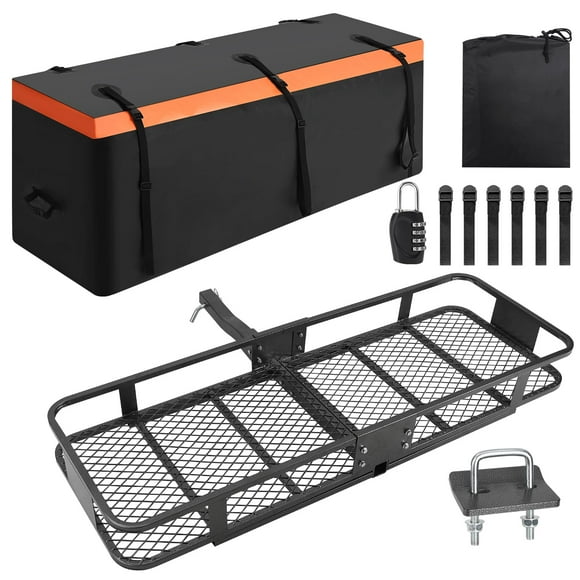 AKDSteel 60" x 20" x 5.9" Hitch Cargo Carrier Basket with Waterproof Bag, Foldable Steel Rack, 200 lbs Capacity, Fits 2" Receiver
