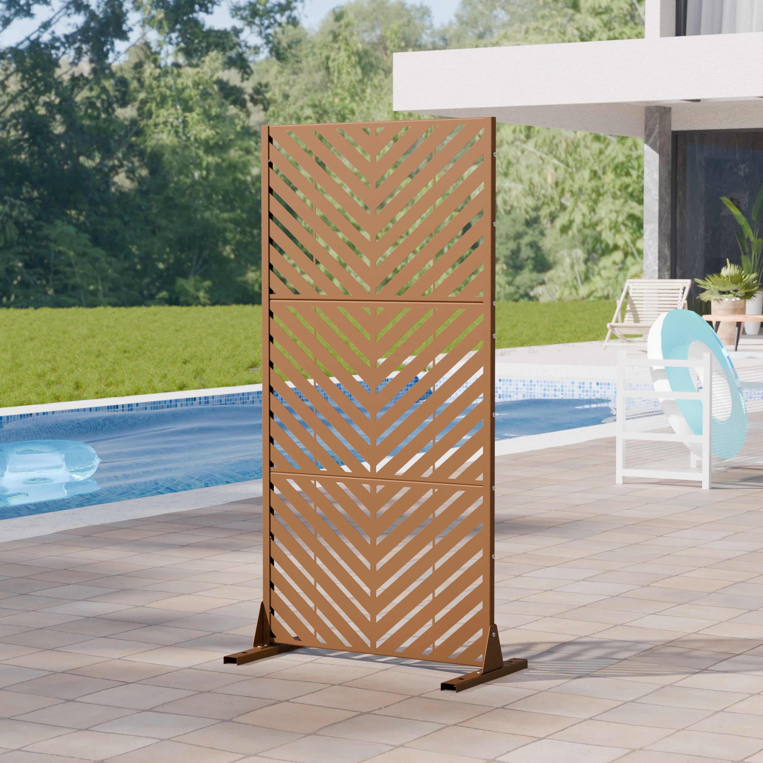 MAYEERTY 2-Piece Outdoor Metal Privacy Screen 6ft × 3ft Brown, 3-Panel Parallel Decorative Screen, Rust-Resistant for Patio