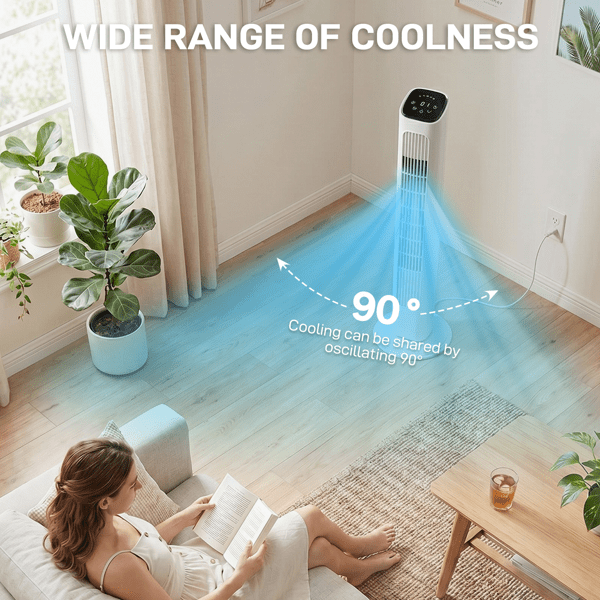 Alvantor 32-Inch White Tower Fan, Touch and Remote Control, 3 Speeds, 3 Modes, Oscillation, 9-Hour Timer