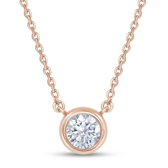 18K Rose Gold Plated Bezel-Set Solitaire Necklace for Women, 6.5MM Moissanite Diamond Choker Pendant Necklace Jewelry (16" 2” Adjustable Chain) (0.90 Ctw)
