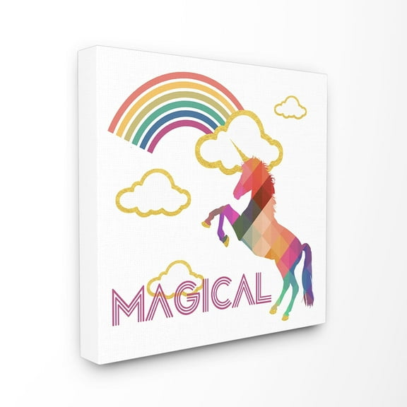 The Kids Room by Stupell Magical Rainbow Golden Unicorn Stretched Canvas Wall Art, 17 x 1.5 x 17