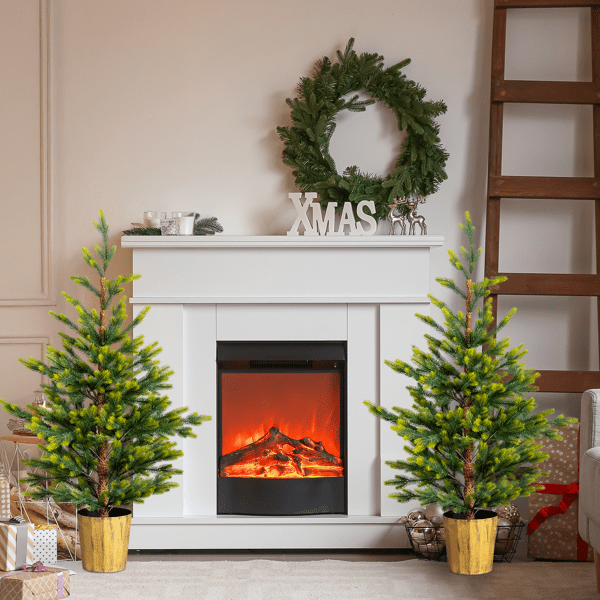 2-Pack 4FT Potted Christmas Trees, Realistic Dual-Tone Green, 119 Branch Tips/Tree, for Entryways, Walkways, Indoor or Outdoor