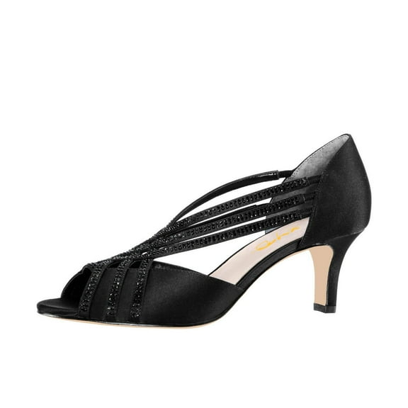 XYD Women Chic Rhinestone Crossed Strappy Sandals Peep Toe Studded Pumps Low Heel Prom Dance Shoes Size 7 Black