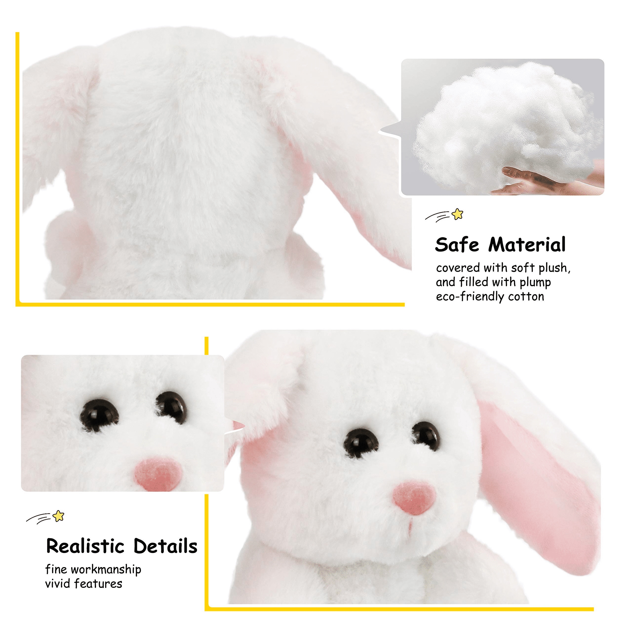 Bunny Stuffed Animal, Light up White Bunny Soft Plush Toy LED Rabbit Lop Ear Night Light Stuffed Animals Easter Birthday Easter Festival Gift for Kids Toddlers, 8''