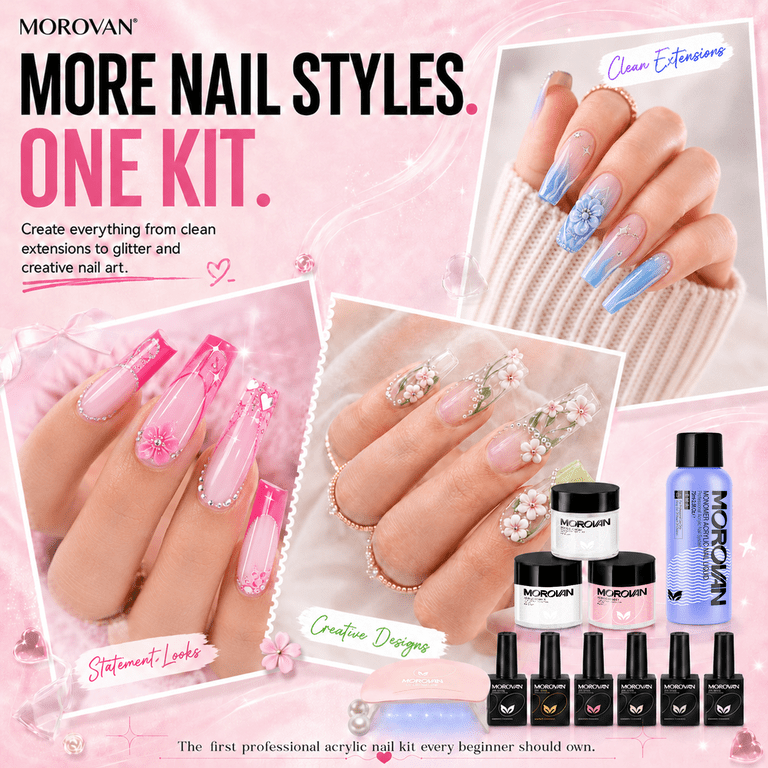 MOROVAN Acrylic Nail Kit Complete Set, UV Lamp, Powder, Monomer