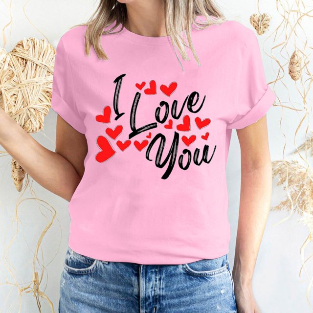 Pisexur T-shirt de la Saint-Valentin pour Femmes, Imprimé Amour, Manches Courtes, Col Rond