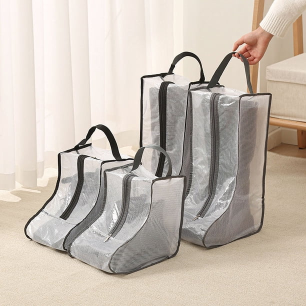 Bolsa de almacenamiento de zapatos con clip de PVC transparente, bolsa de red para zapatos, botas largas y cortas, a prueba de humedad, bolsa a prueba de polvo con cremallera, bolsa de