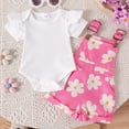 thumbnail image 5 of MEZZALL Girls Summer Outfits Sets Solid Color Short Sleeve Tops With Printed Overalls Adjustable Straps For Baby Toddler 0 3 Years 18-24 Months Stylish Baby Wear, 5 of 9