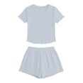 thumbnail image 5 of JYnXIANTI 2 Piece Pj Sets for Woman Ribbed Ruffle Short Sleeve Tops and Shorts Lounge Set Summer Matching Pajamas Set Sleepwear, 5 of 5