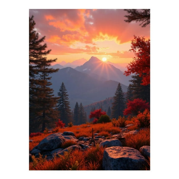 Diamond Art Kits for Adults, Sunset Mountain Autumn Landscape 5D Diamond Painting Kits for Adults Beginners, DIY Full Drill Diamond Painting, Gem Art and Crafts 12x16