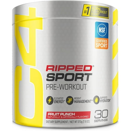 C4 Ripped Sport Pre Workout Powder Fruit Punch - NSF Certified for Sport + Sugar Free Preworkout Energy Supplement for Men & Women | 135mg Caffeine | 30 Servings