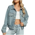 thumbnail image 2 of CaComMARK PI Denim Jacket for Women Trendy Button Down Jean Jacket Long Sleeve Jackets with Pocket todays daily deals clearance, 2 of 8