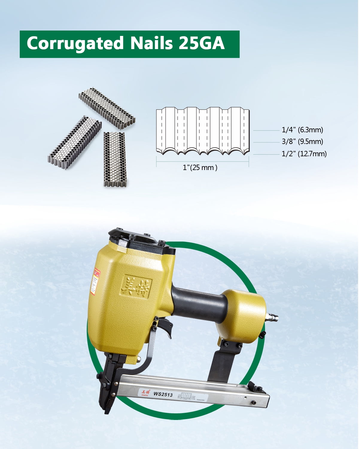 MEITE WS2513 Corrugated Nailer 1" Crown Pneumatic Corrugated Fastening Tool 1/4" to 1/2"