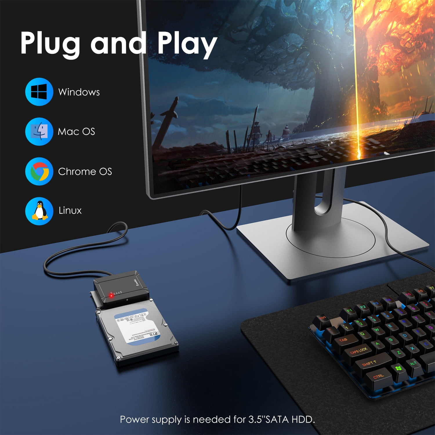 2x18TB USB Adapter, 2.5" 3.5'' SATA External Hard Drive with Offline Cloning for Transfer & Backup