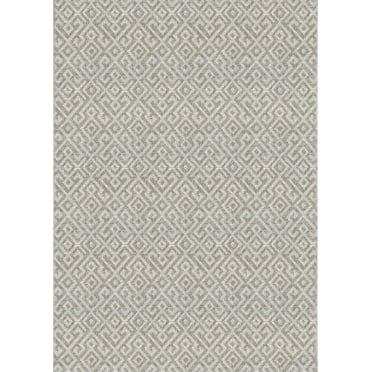 Couristan 5.25' x 7.5' Ivory and Gray Pavers Geometric Rectangular Outdoor Area Throw Rug