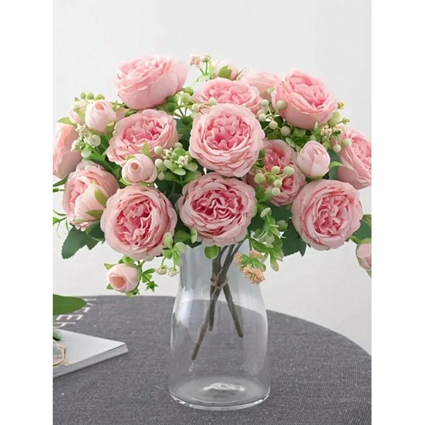 5 Head 1 Bouquet Artificial Peony Rose Flower For Room Office Living Home Decor Valentine'S Day Birthday Gifts Wedding Party Table Centerpiece Decorat