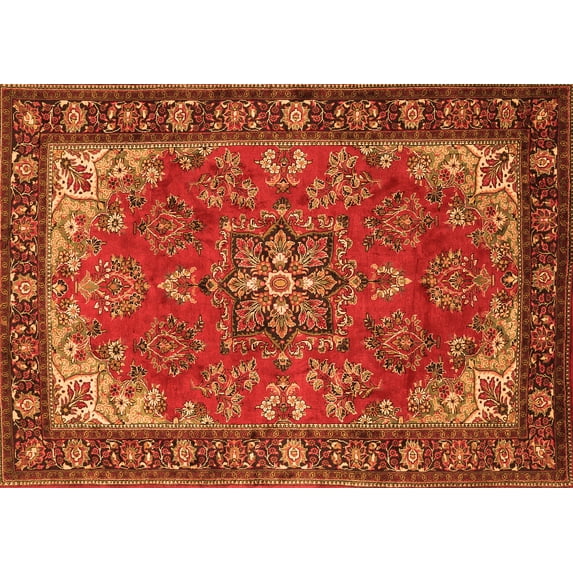 Ahgly Company Indoor Rectangle Medallion Orange Traditional Area Rugs, 7' x 10'