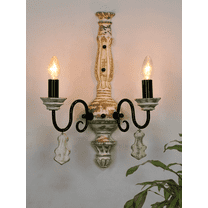 French White Distressed Wooden 2-Lights Rustic Candelabra Wall Sconce