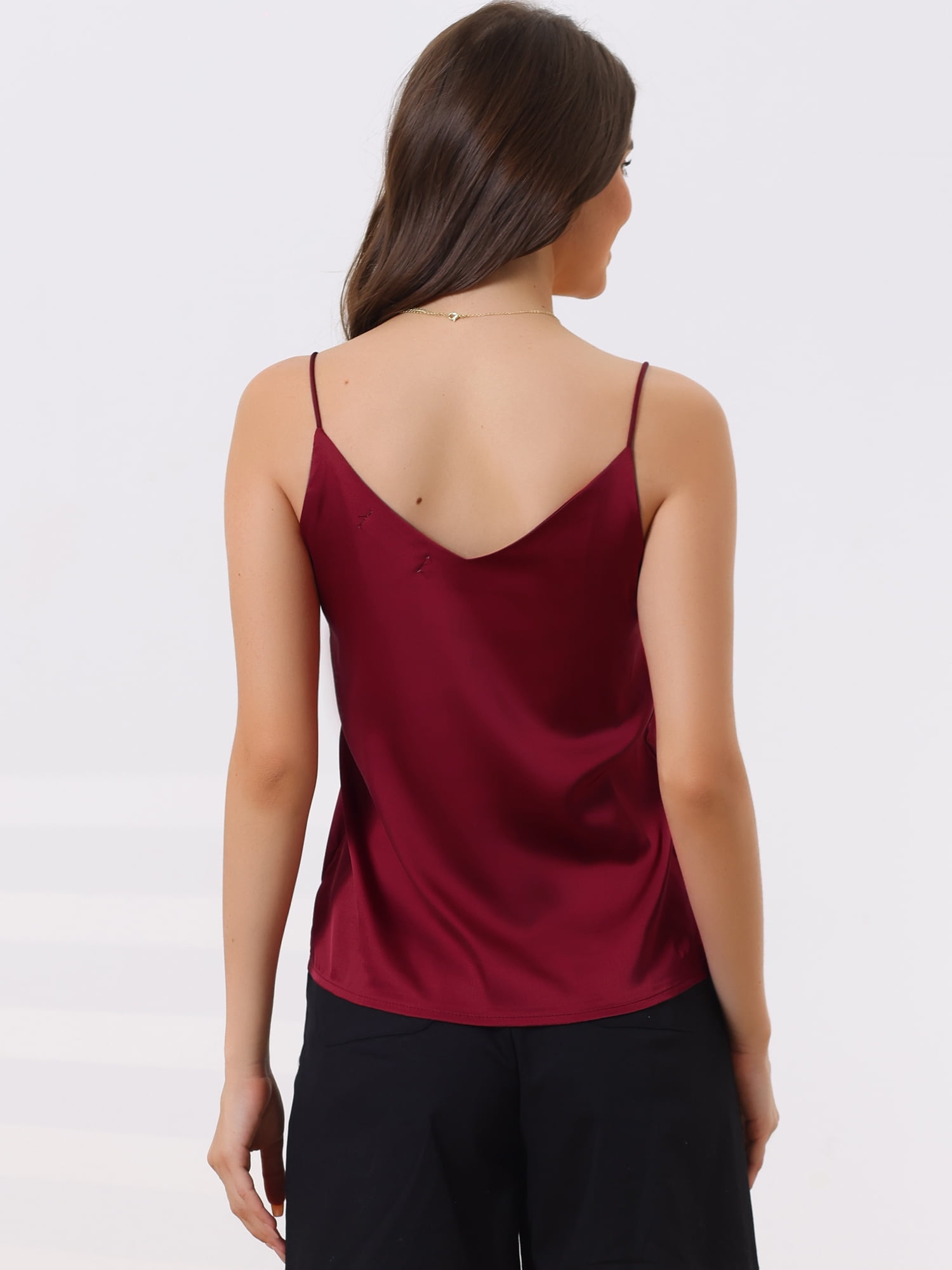 DARING DIVA Satin Cami Silky Strap Top Lounge Pajama Camisole M Red