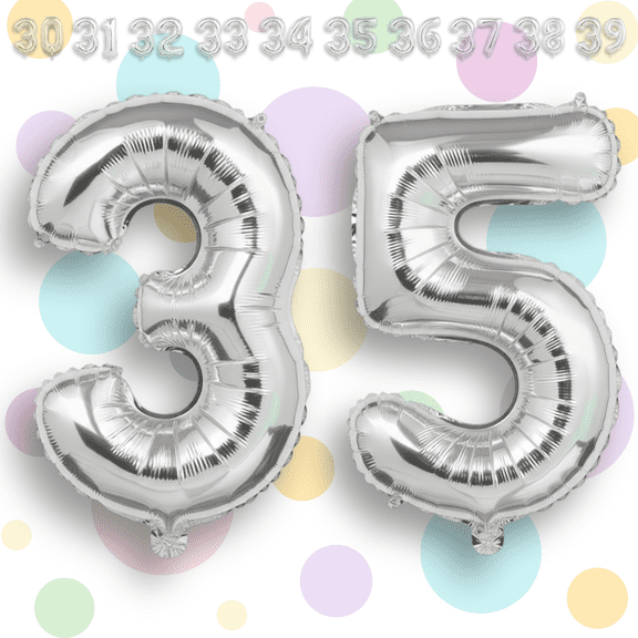 Silver Number 35 Mylar Foil Balloon 32" - Helium or Air Inflatable Metallic Balloons for 35th Happy Birthday Party, Anniversary, Graduation Decor