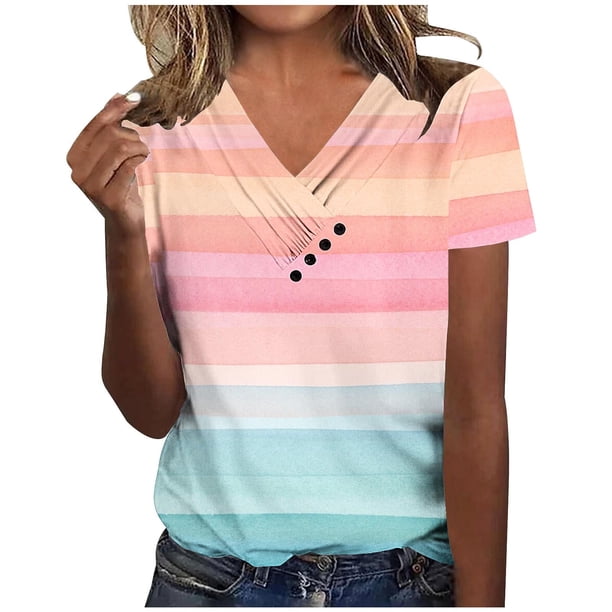 Camiseta de Manga Corta con Cuello en V, Camiseta Larga de Moda Y Ligera para Mujeres