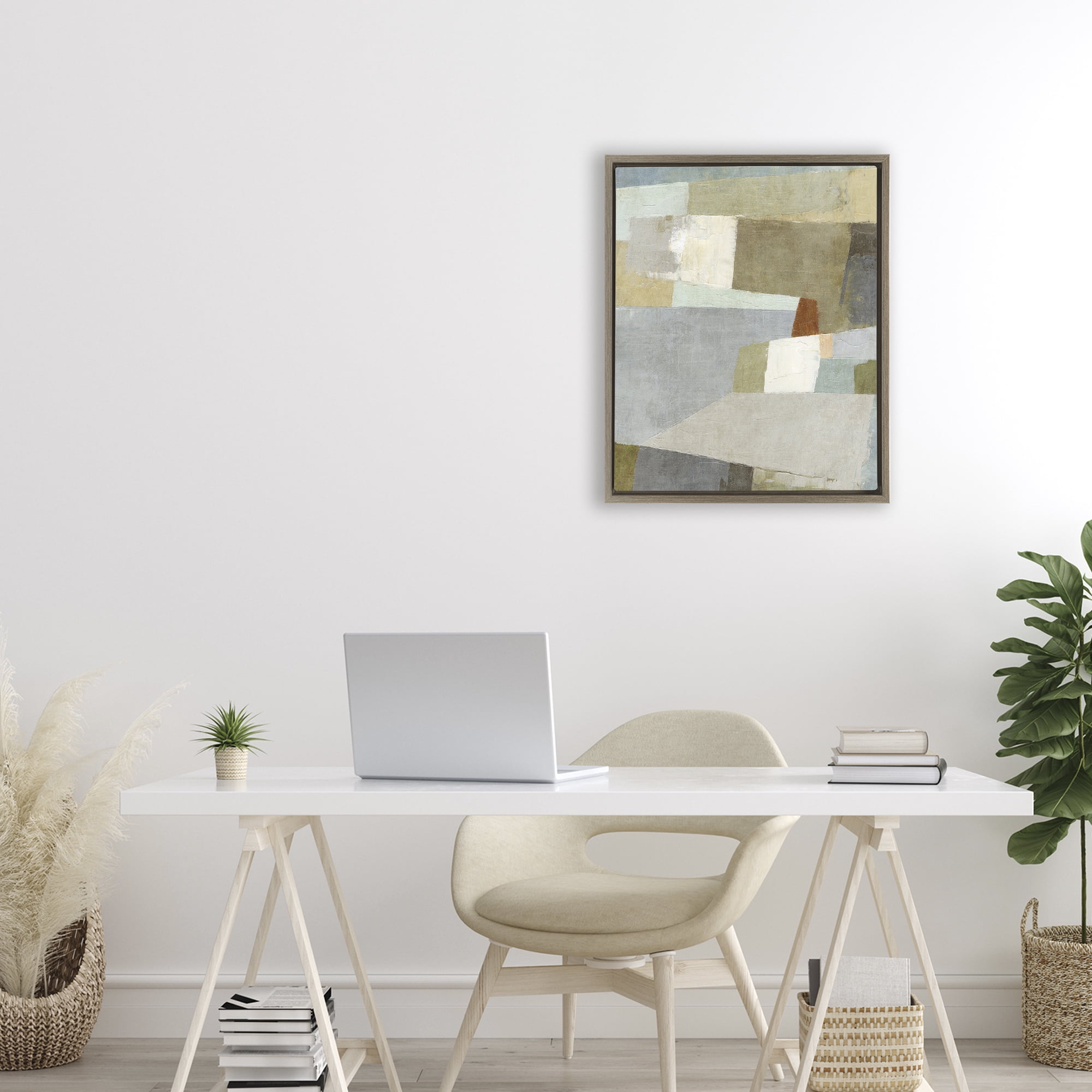 Stupell Industries Causeway Neutral Geometrics Brown Framed Floater Canvas Wall Art, design by Suzanne Nicoll