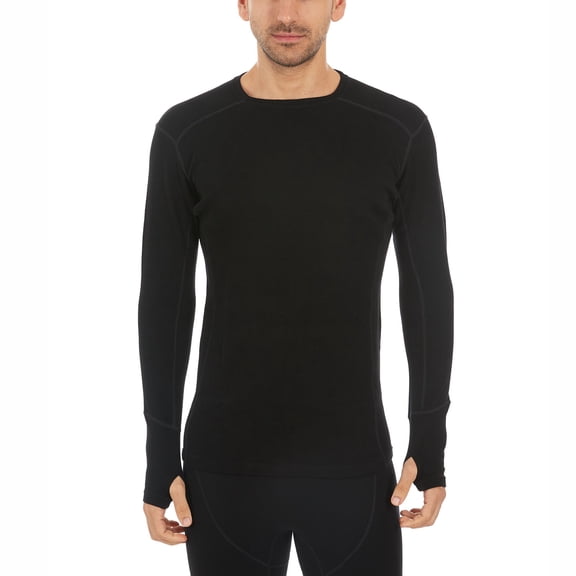 Men's Midweight Base Layer Long Sleeve Shirt - 85% Merino Wool - Moisture Wicking Crew - Black - Small