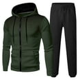 thumbnail image 3 of Letdown Men's Winter Hooded Tracksuit Set Long Sleeve Dot Print Zip Up Jacket And Gray Sweatpants 2 Piece Hoodie Sets With Pockets (Army Green-2, XXL), 3 of 3